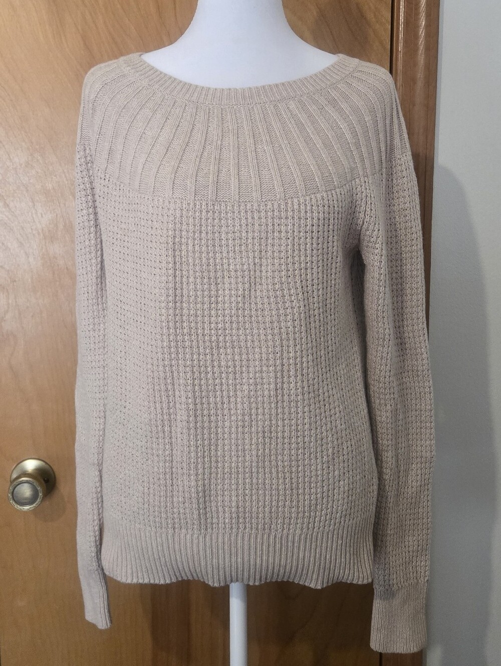 Banana Republic Beige Rib & Waffle Crewneck Sweater